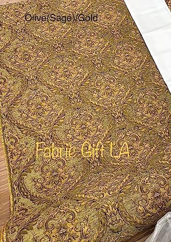 Luxury Chenille Upholstery Fabric by The Yard, Gold Olive Damask