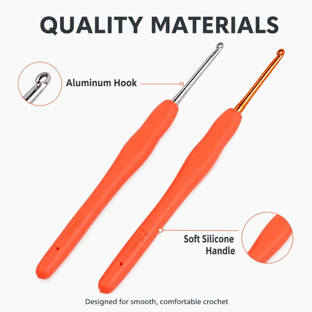 2-Pack 2.5mm Crochet Hooks, Ergonomic Soft Grip Knitting Needles for