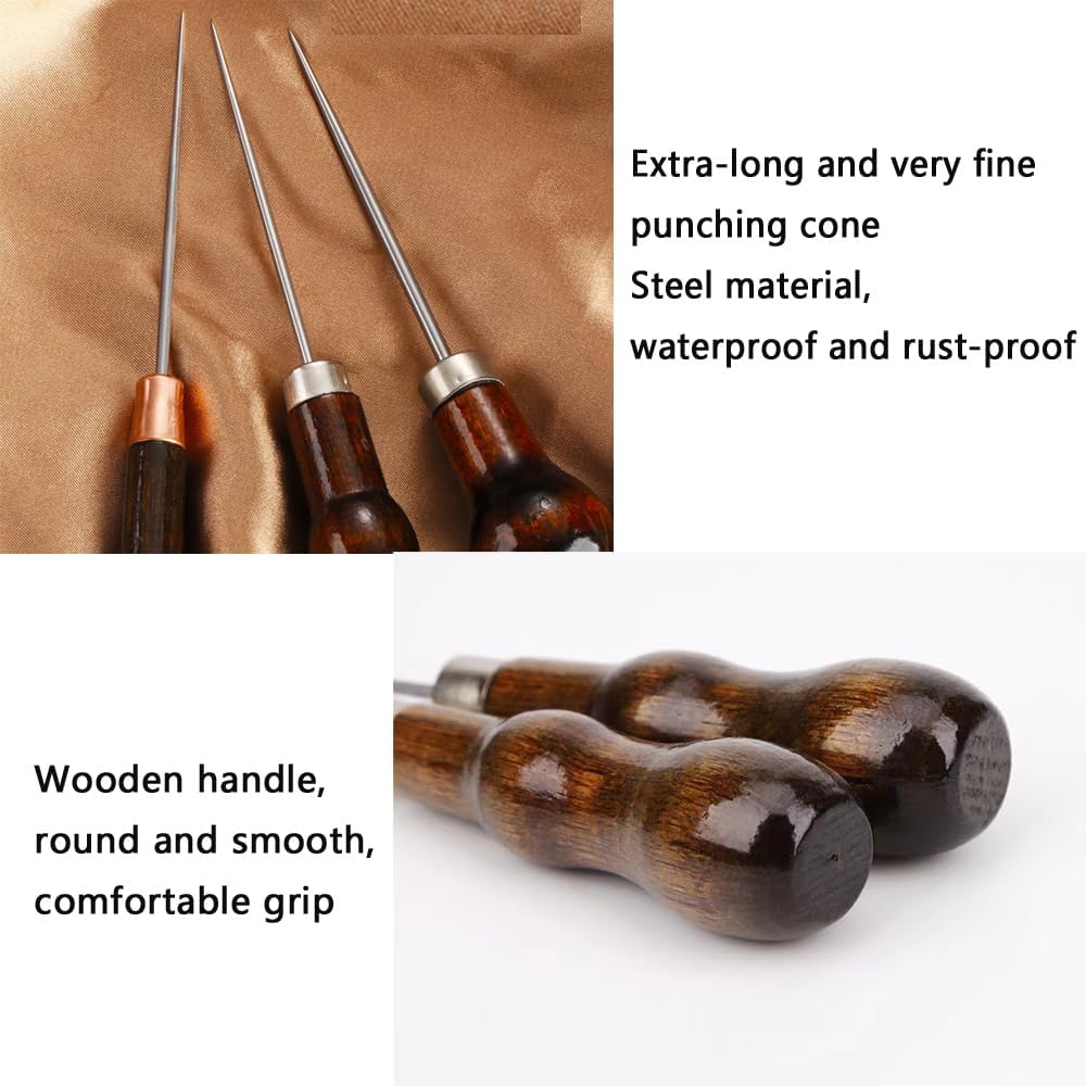 UtySty 3 Pack Scratch Awl Tool with Wooden Handle Gourd Shape Pin