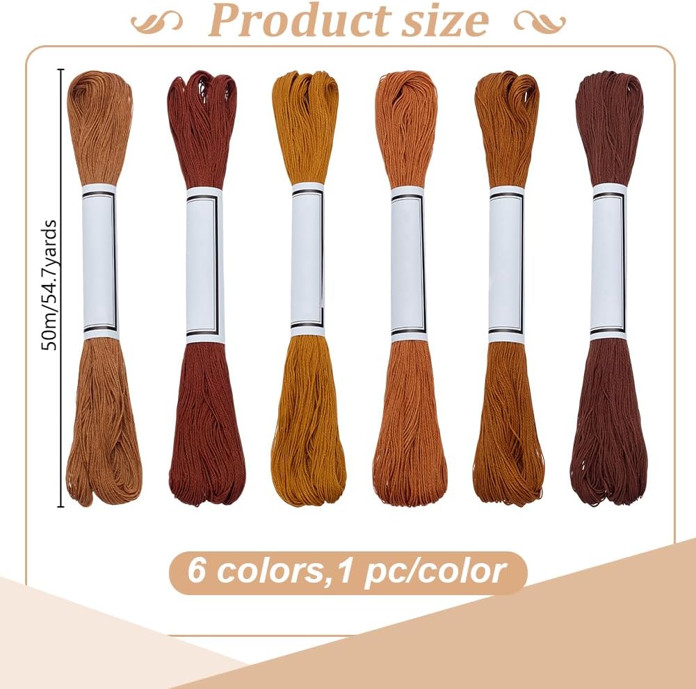 6Pcs Sashiko Thread Skein 55 Yards*6 Brown Colors