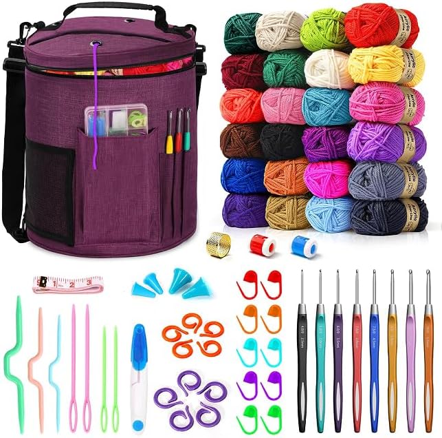 Crochet Kit for Beginners, 79 Pcs with 24 Colors Yarn & Storage Bag