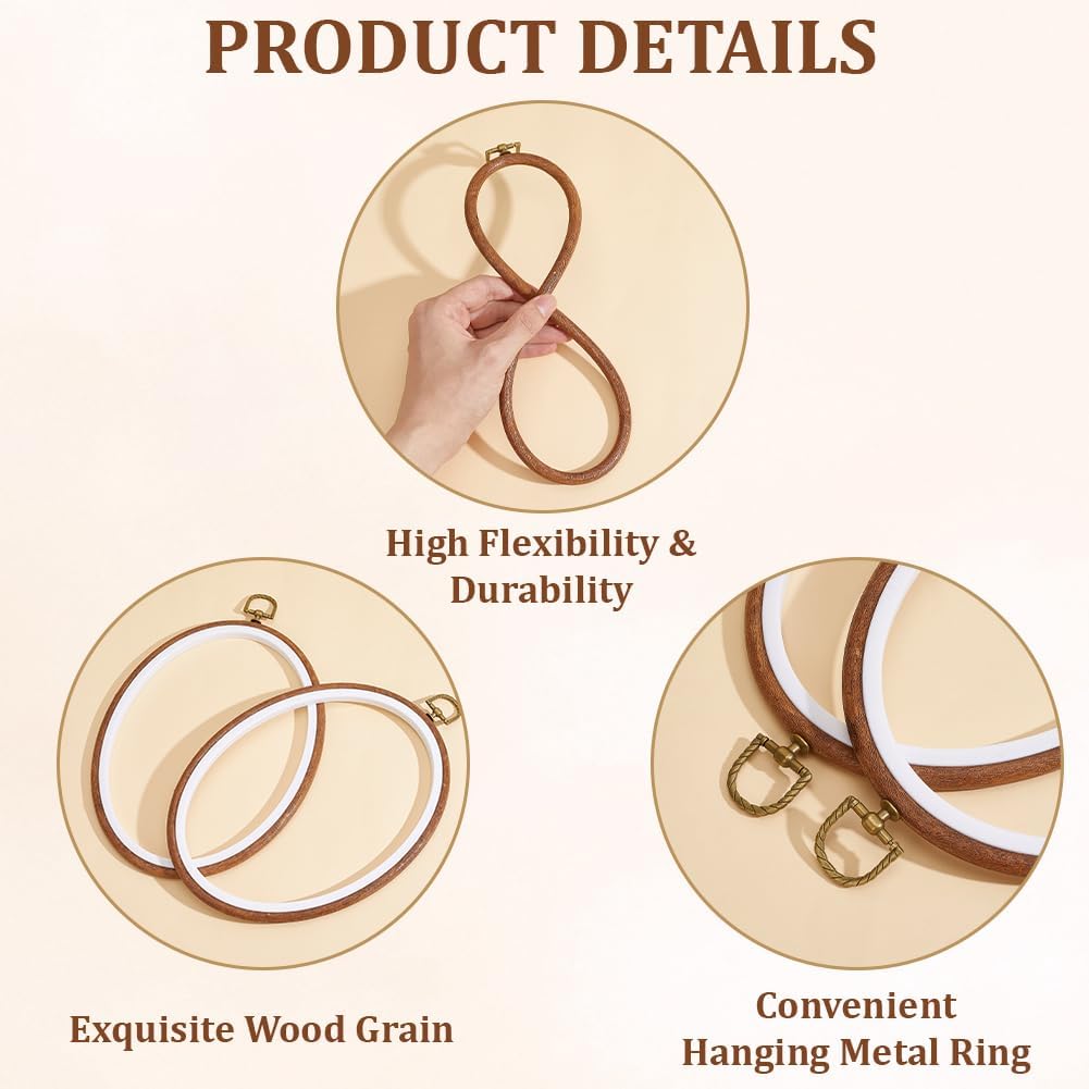 2Pcs 10 Inch Oval Embroidery Hoop Frame Plastic Imitation Wood with