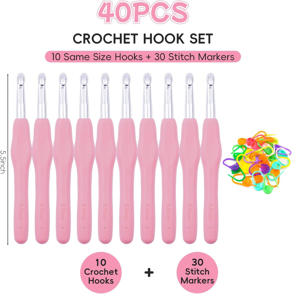 Weabetfu 10 Pack 8mm Crochet Hook with Soft Rubber Handle,US Size L/11