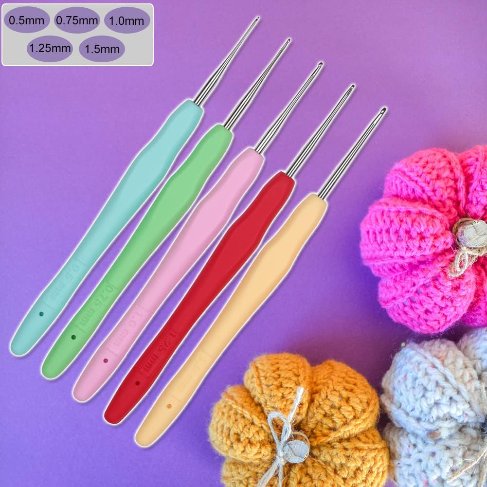 Small Sizes Crochet Hooks 5 pcs Lace Crochet Needles (0.5mm - 1.5mm)