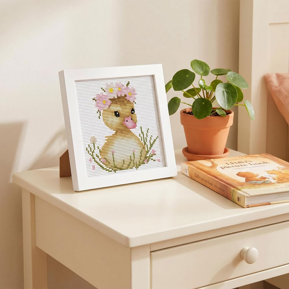 Cute Duck Stamped Cross Stitch Kits for Beginners Adults with Framed