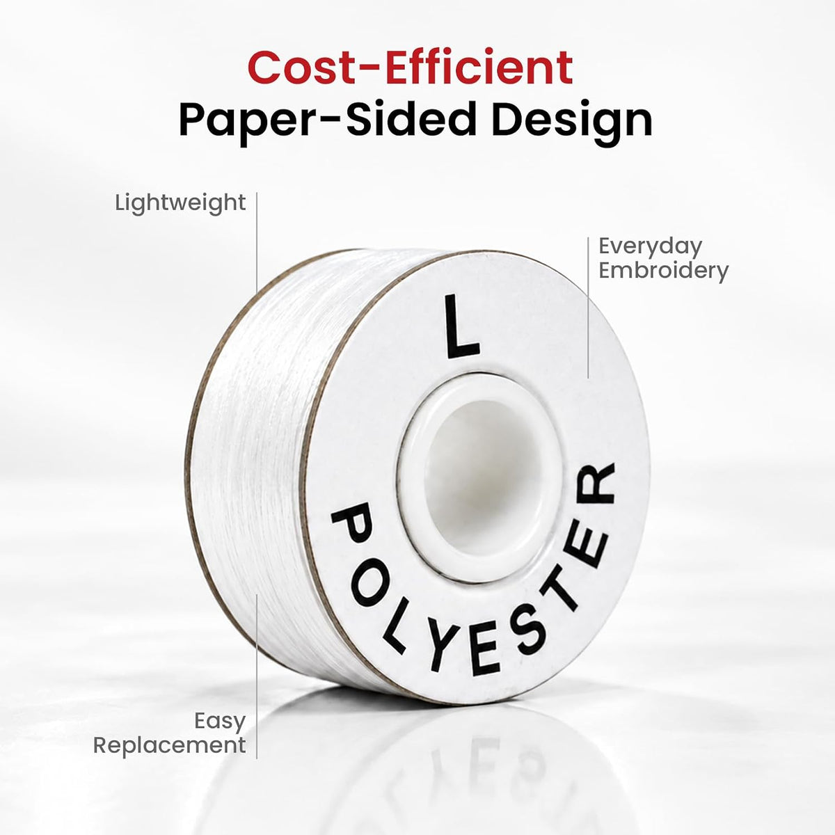 BAI Prewound Embroidery Bobbins L Style 144pcs 70D/2 White Cardboard