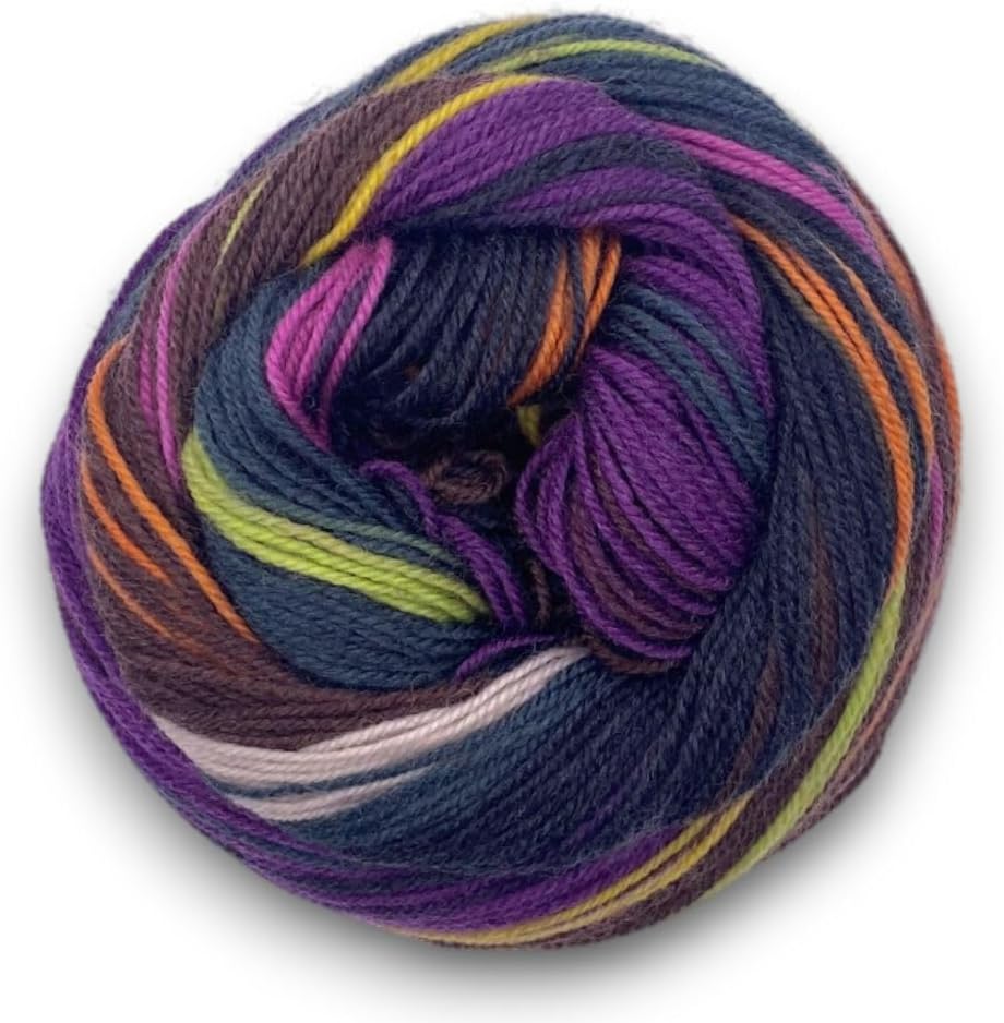 Multicolour, Wool and Nylon Self-Patterning Superwash 4 Ply Sock Yarn