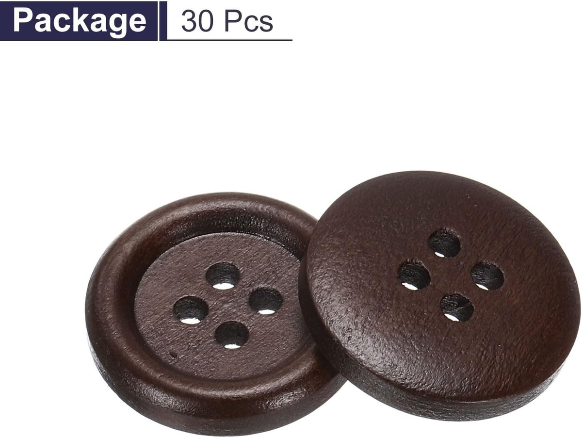 HARFINGTON 30pcs 32L Wooden Sewing Button 4/5"(20mm) 4 Holes Wood