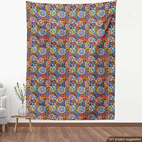 Ambesonne Mandala Fabric by The Yard, Colorful Abstract Sixties