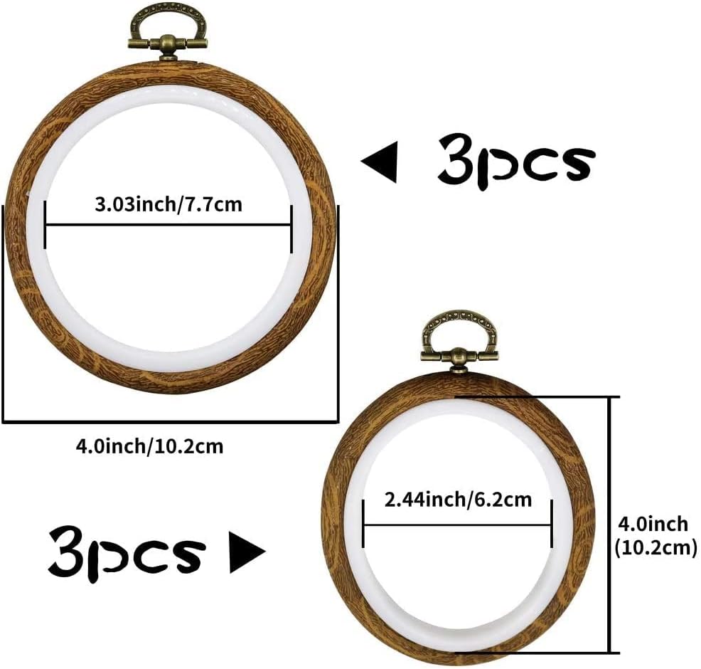 4'' Embroidery Hoop for Cross Stitch 3PCS Oval Rings Plus 3PCS Round