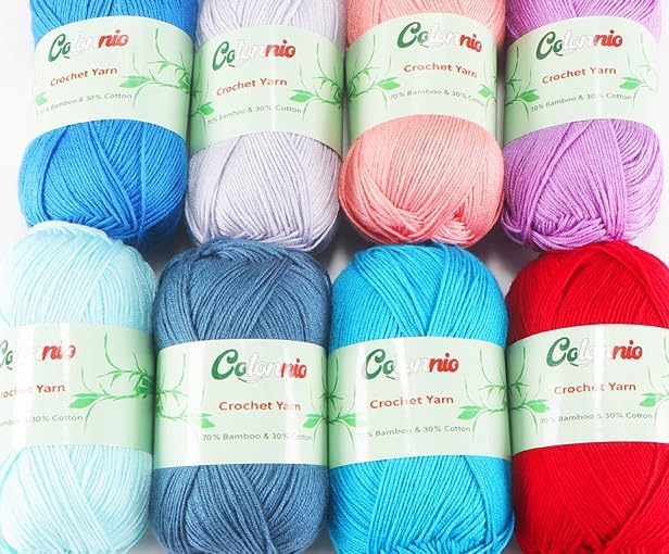 8 Skeins Crochet Knitting Yarn 70% Rayon derived from Bamboo, 30%