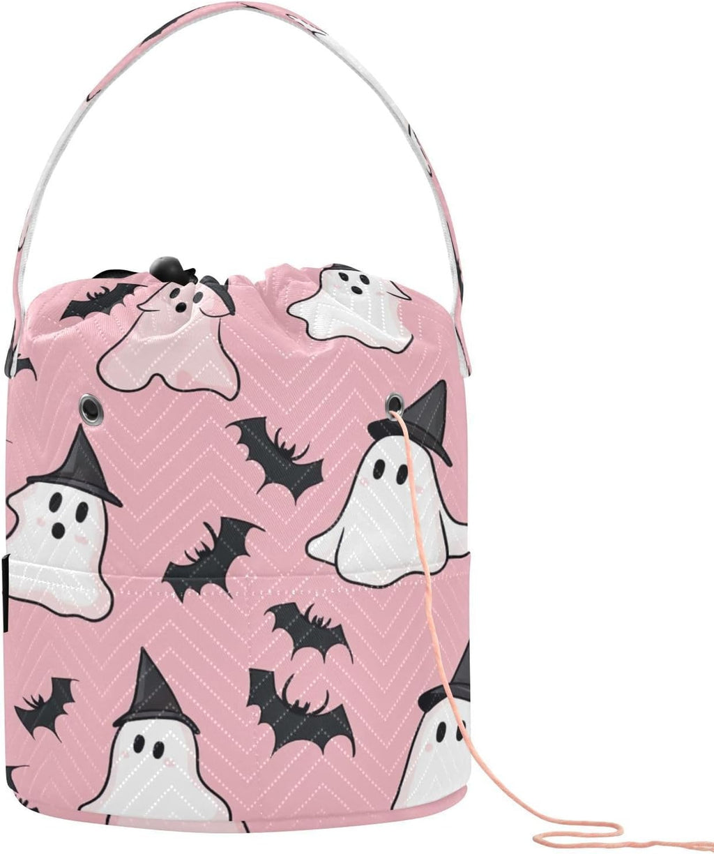 YETTASBIN Halloween Ghost Bat Yarn Storage Bag, Large Crochet Knitting
