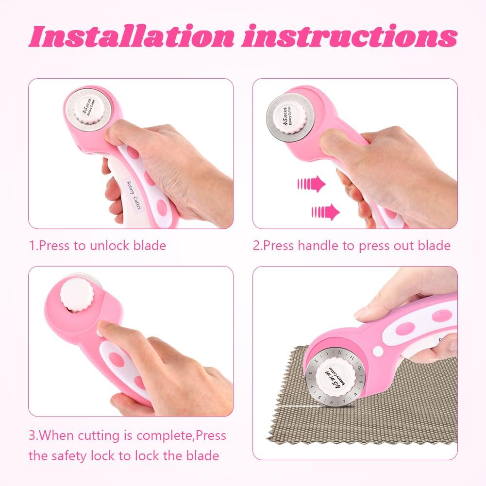 45mm Rotary Cutter for Fabric with 10pcs Replacement Blade, Ergonomic