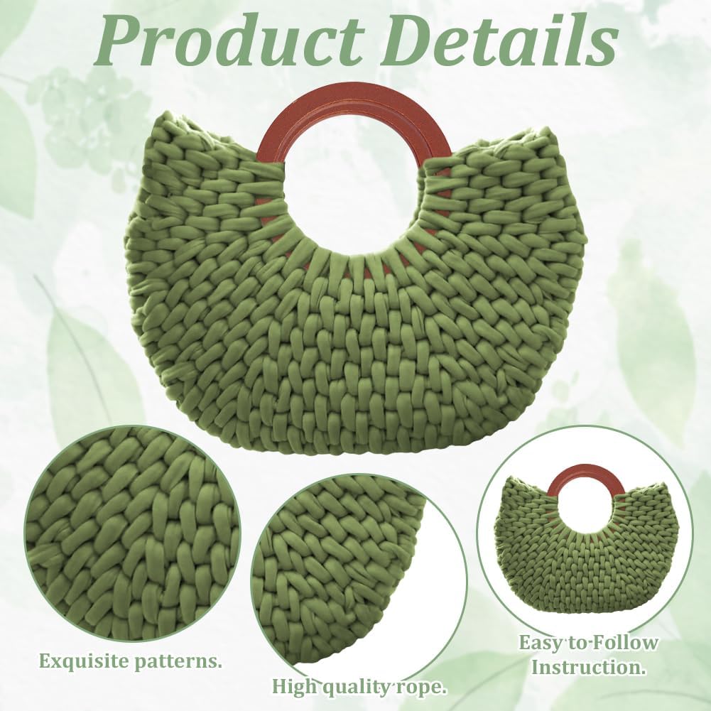 FREEBLOSS Crochet Bag Kit for Beginners Wooden Handle Crochet Tote Bag