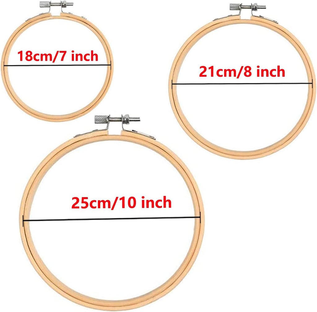 Cldamecy 3 Pieces Embroidery Hoops 7/8/10 inch,Round Bamboo Adjustable