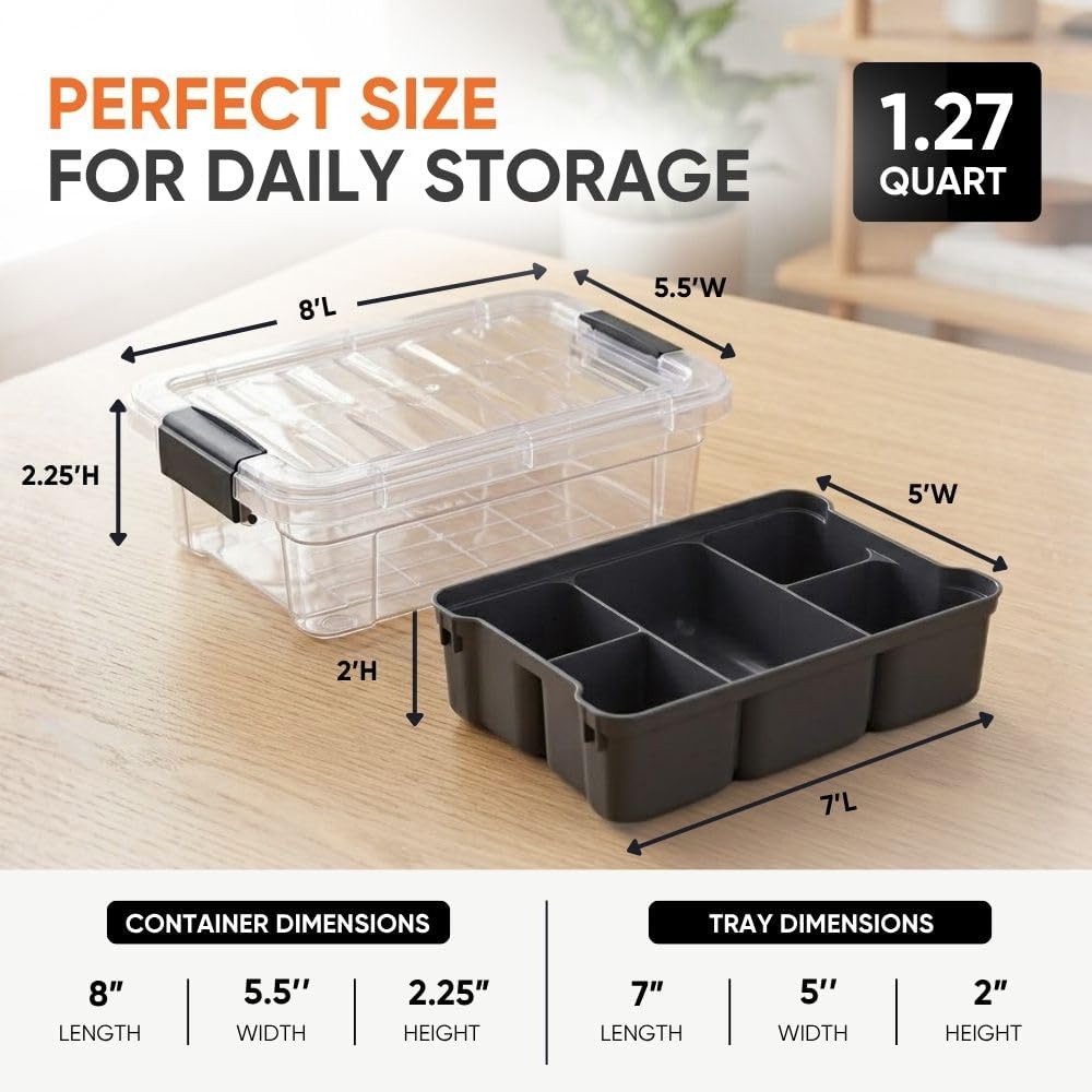 Superio Mini Storage Container Organizing Bin with Removable Tray