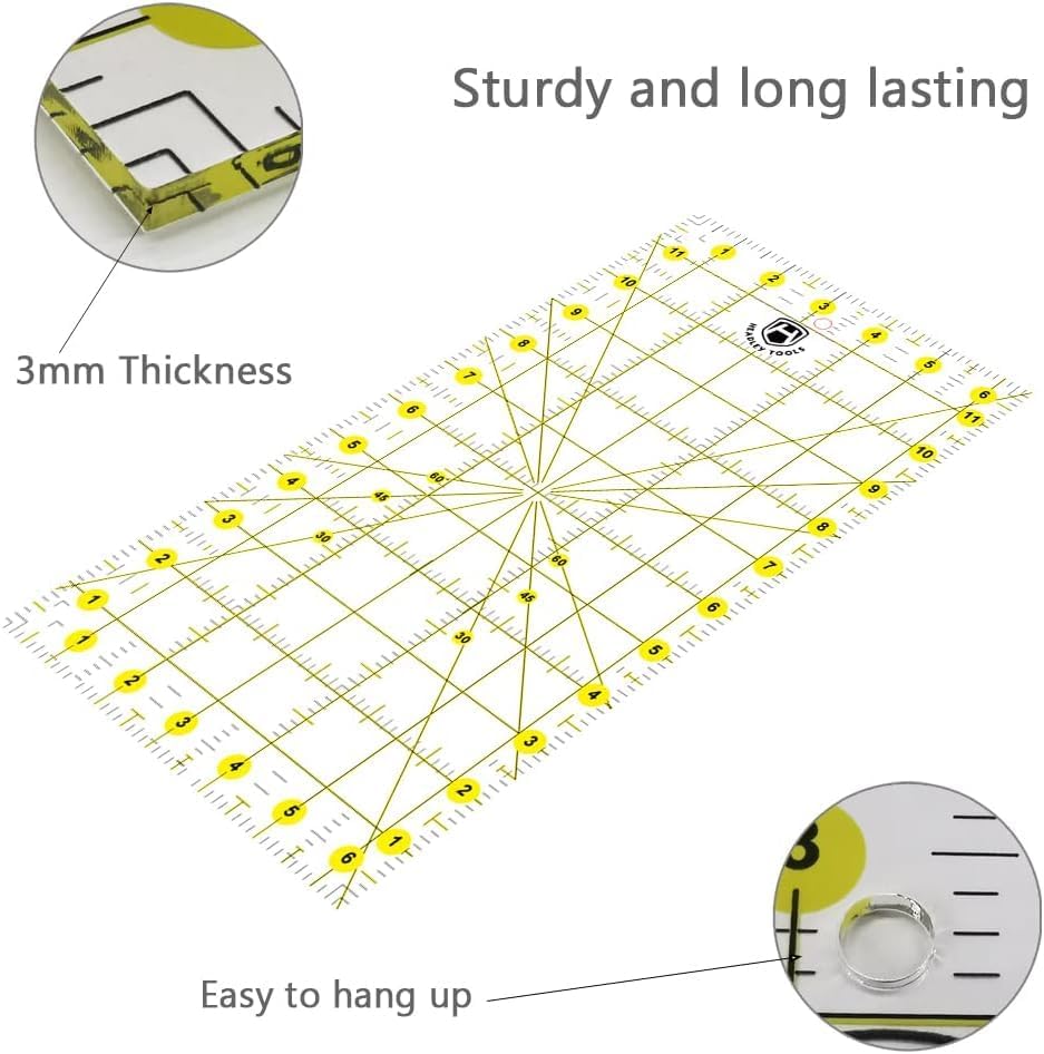 Headley Tools Quilting Ruler, Sewing Ruler (6.5"x 12"), Acrylic
