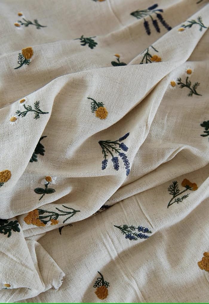 53 inches Width Retro Vivid Botanical Floral Cotton Linen Embroidery