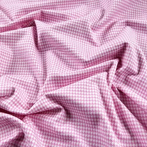 Comfy Flannel Houndstooth Pink, Fabric by the Yard