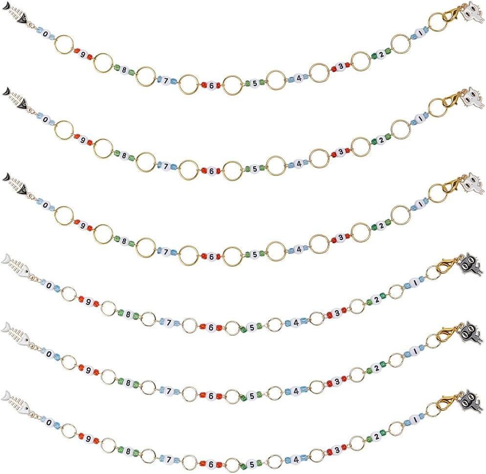 SUNNYCLUE 1 Box 6Pcs Knitting Row Counter Chains Number 0~9 Beads