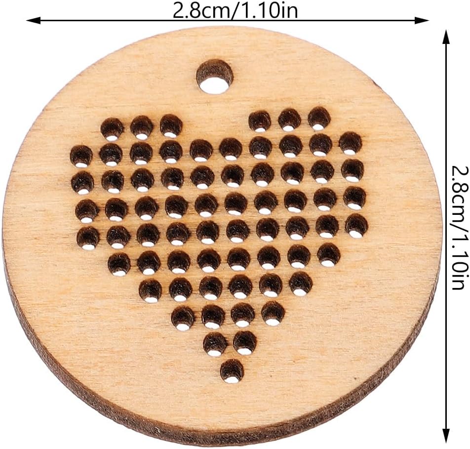5pcs Round Wood Cross Stitch Chips Handmade DIY Pendants