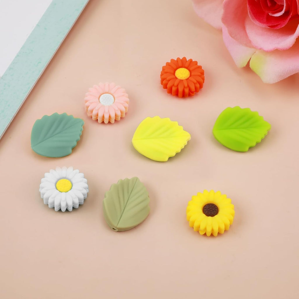 NQEUEPN 8pcs Silicone Knitting Needle Stoppers, Colorful Daisy Leaves