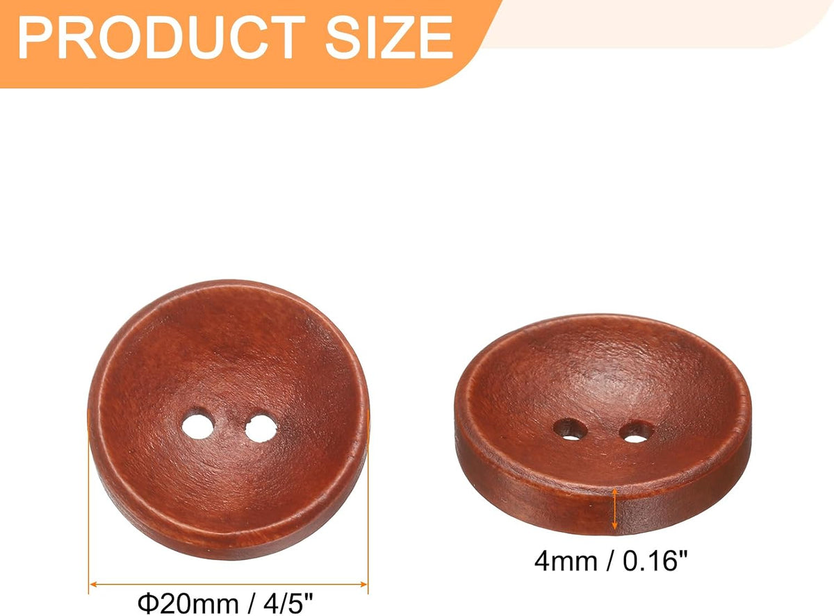 HARFINGTON 10pcs 32L Wooden Sewing Button 4/5"(20mm) 2 Holes Wood