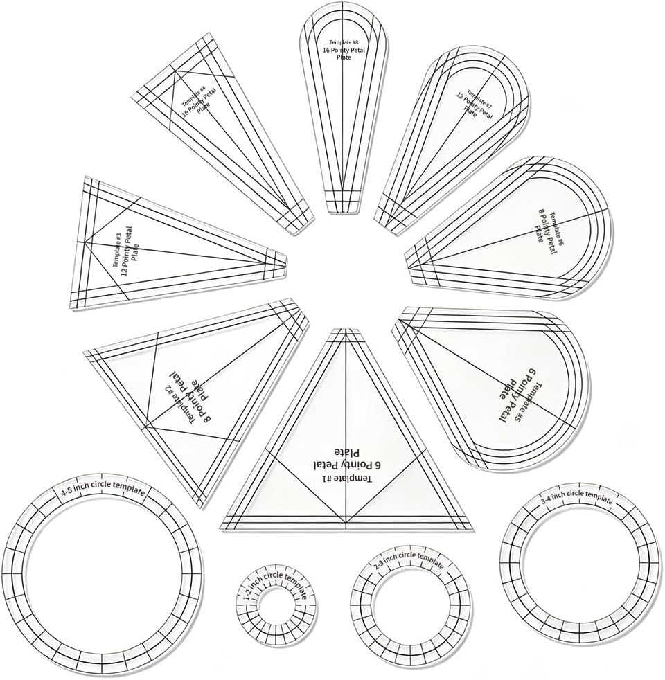 12PCS Dresden Quilt Templates Acrylic Quilting Template Ruler