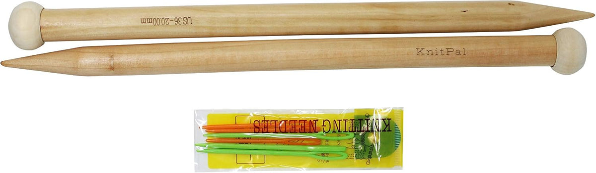 KnitPal 16-inch (40cm) Wooden Knitting Needles - 1 Pair US Size 36