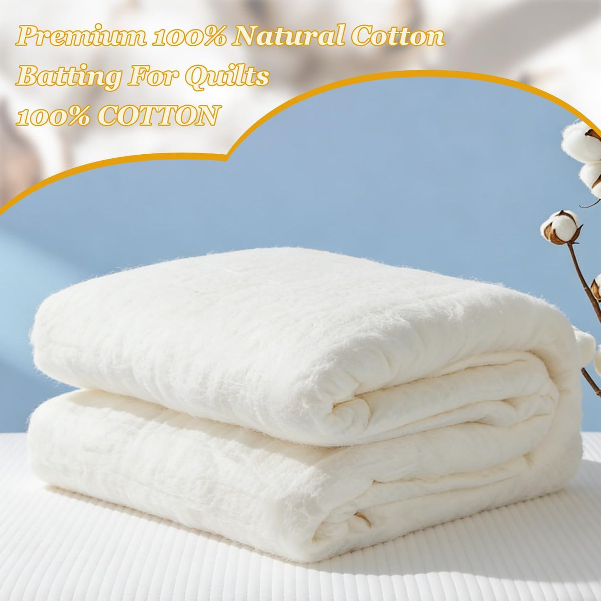 Natural Cotton Quilt Batting, 47"x59" Mid‐Weight (200 g/m2) Cotton