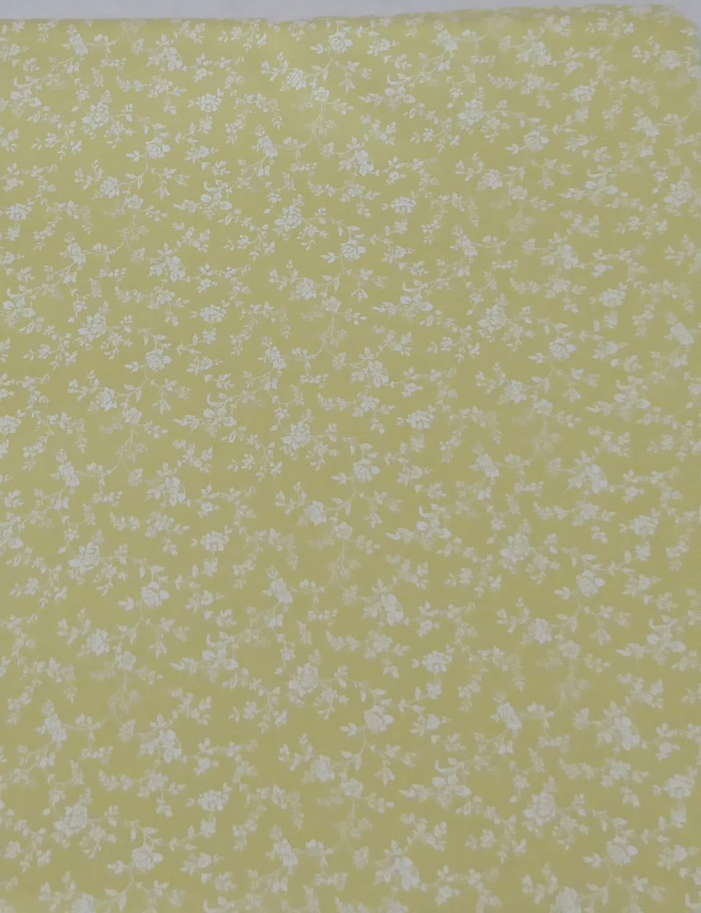Vintage Tossed White Flowers on Pale Yellow Floral Cotton Fabric by