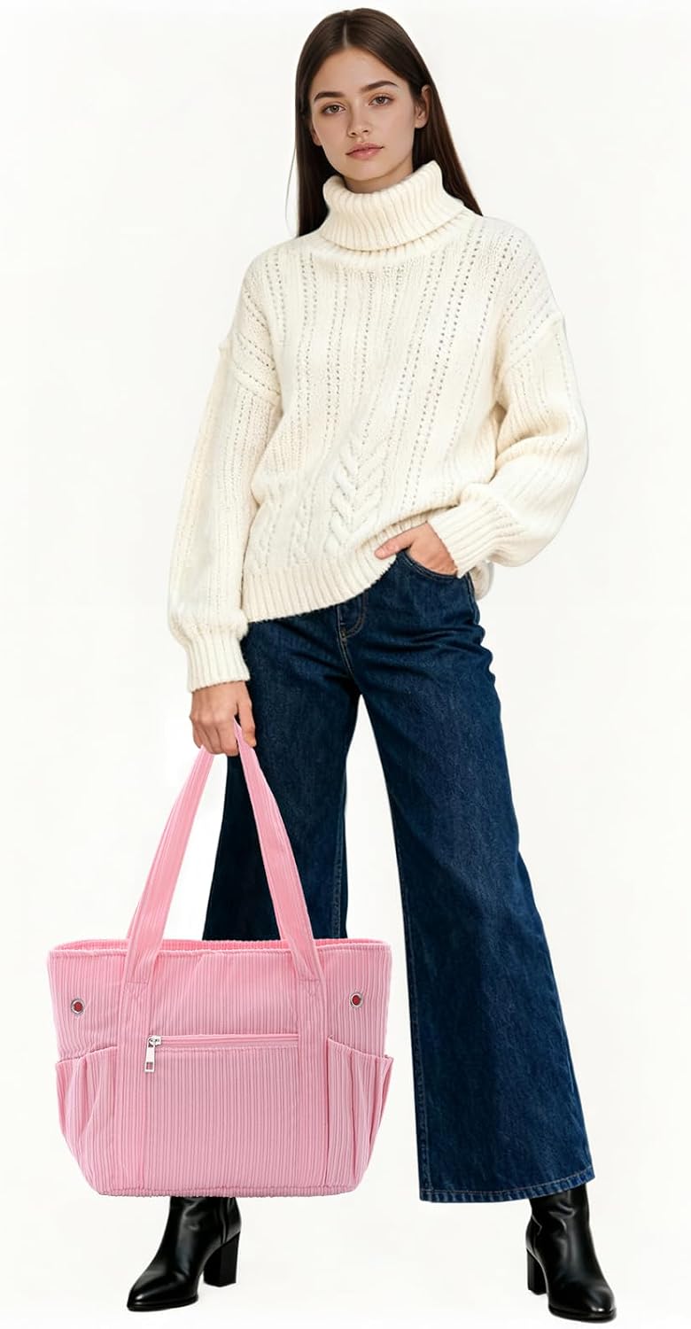 Freie Liebe Corduroy Crochet Bag and Tote, Large Yarn Bag with