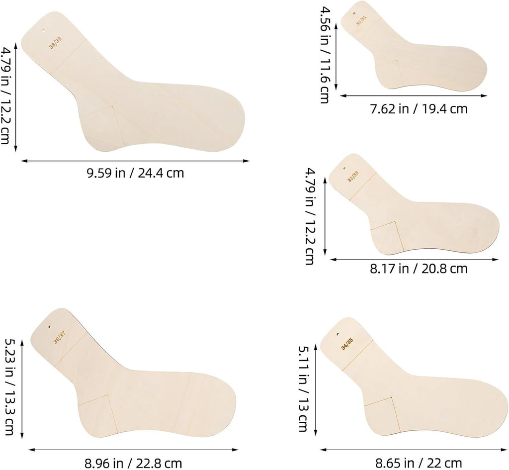Wooden Sock Blocker Set for Knitting, 10pcs, Size 30-39