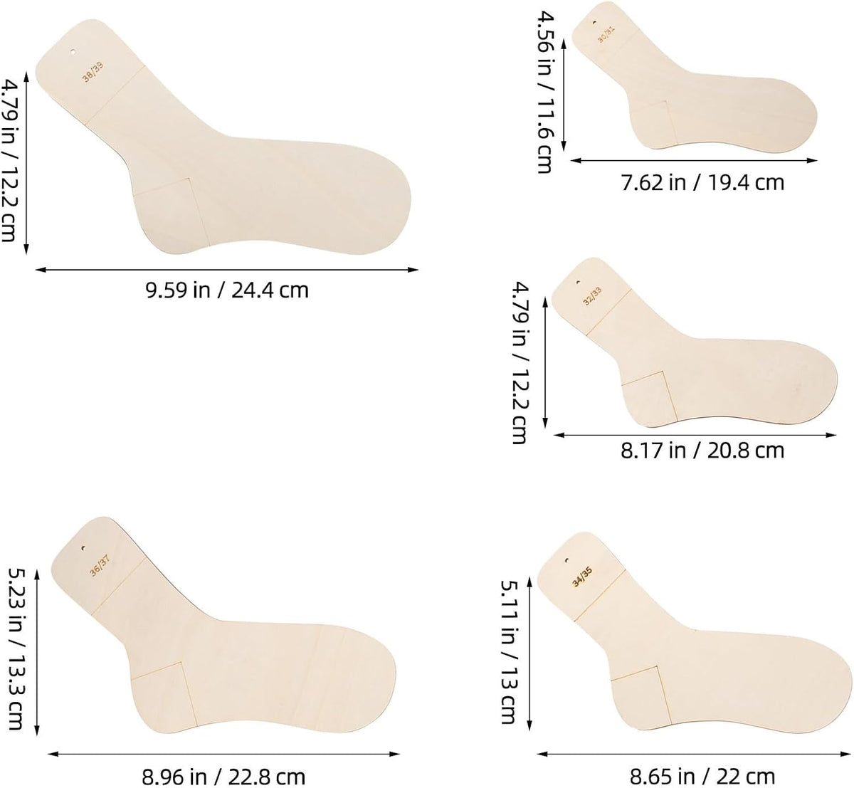 Wooden Sock Blocker Set for Knitting, 10pcs, Size 30-39