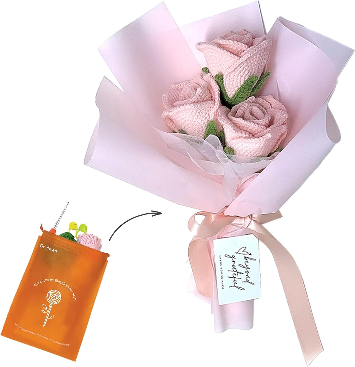 Gochvan Crochet Kit for Adults Beginners Crochet Rose Bouquet Set with