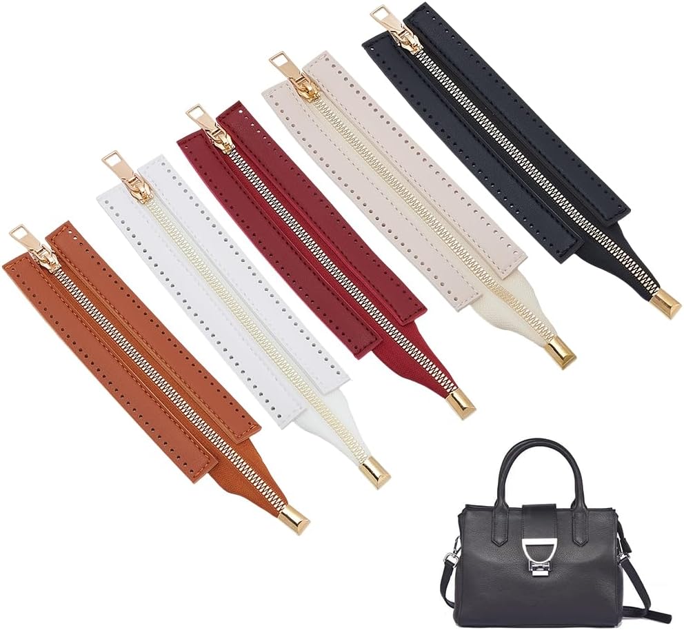5Pcs 5 Colors Pu Leather Sewing Crochet Zipper Frame Close End