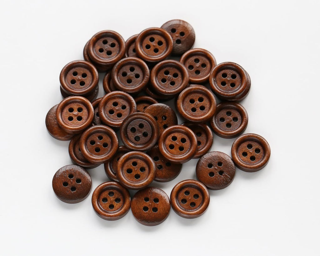 200PCS 5/8 Inch (15mm) Brown Color Wooden Buttons DIY Crafts Button