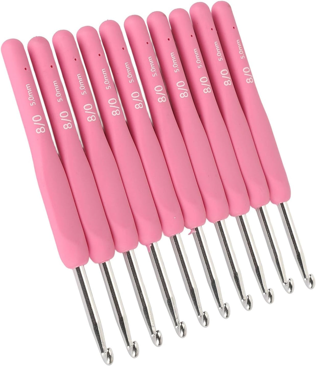 Zopsc 10Pcs Crochet Hooks 5mm Ergonomic Silicone Handle Aluminium