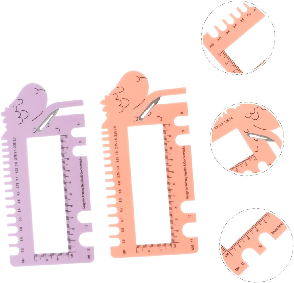 Sheep Head Knitting Needle Gauge Tool, Plastic 2 Piece Purple