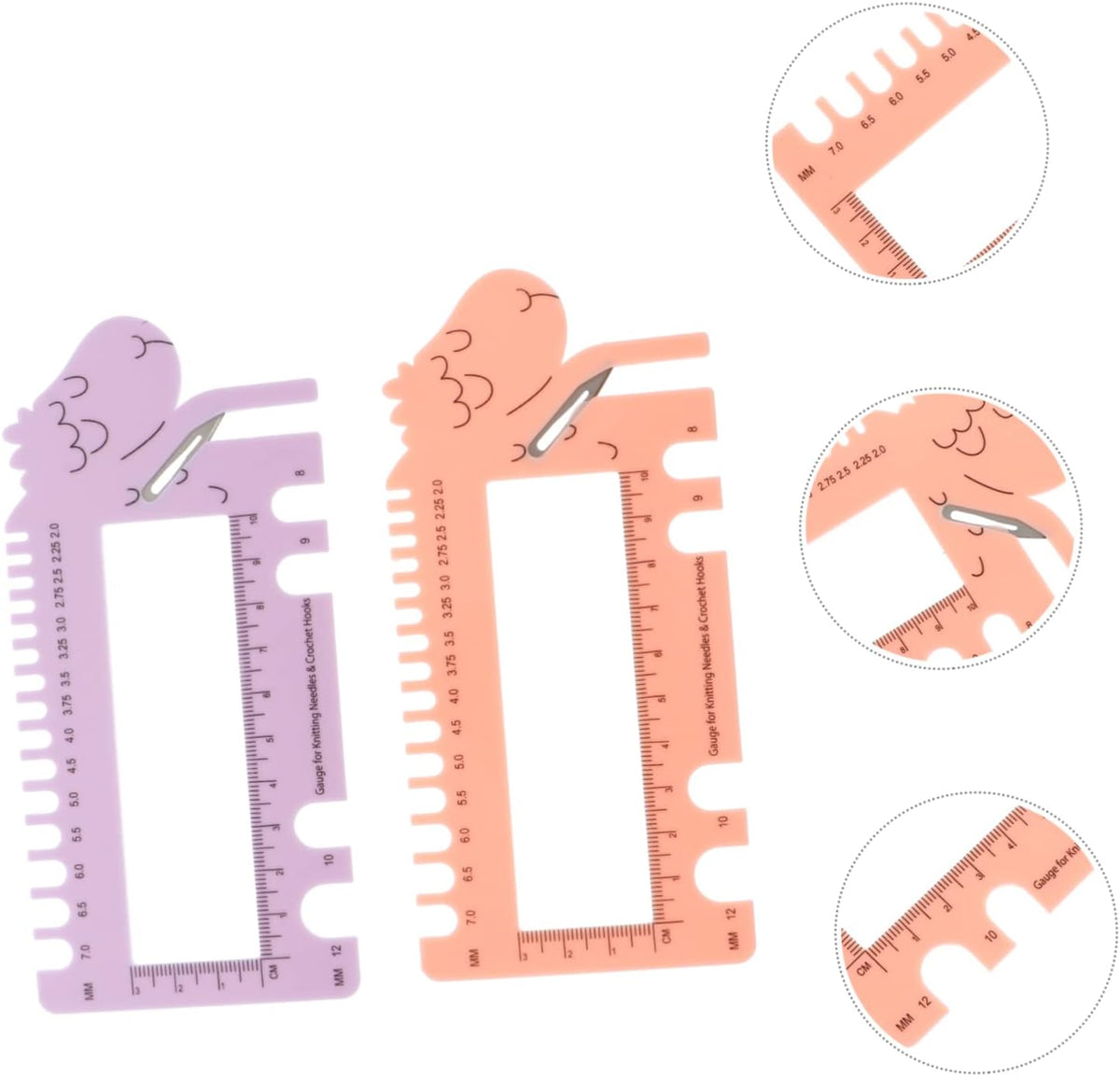 Sheep Head Knitting Needle Gauge Tool, Plastic 2 Piece Purple