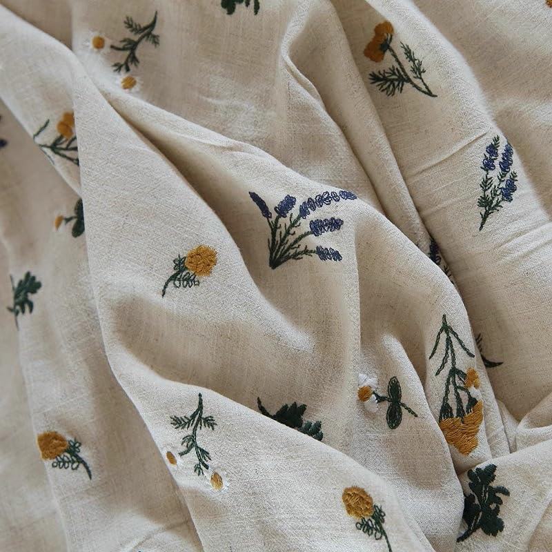 53 inches Width Retro Vivid Botanical Floral Cotton Linen Embroidery