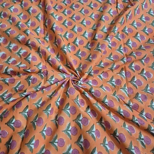 Hand Block Print Fabric by the Yard – 100% Cotton Lightweight, 42 Inch