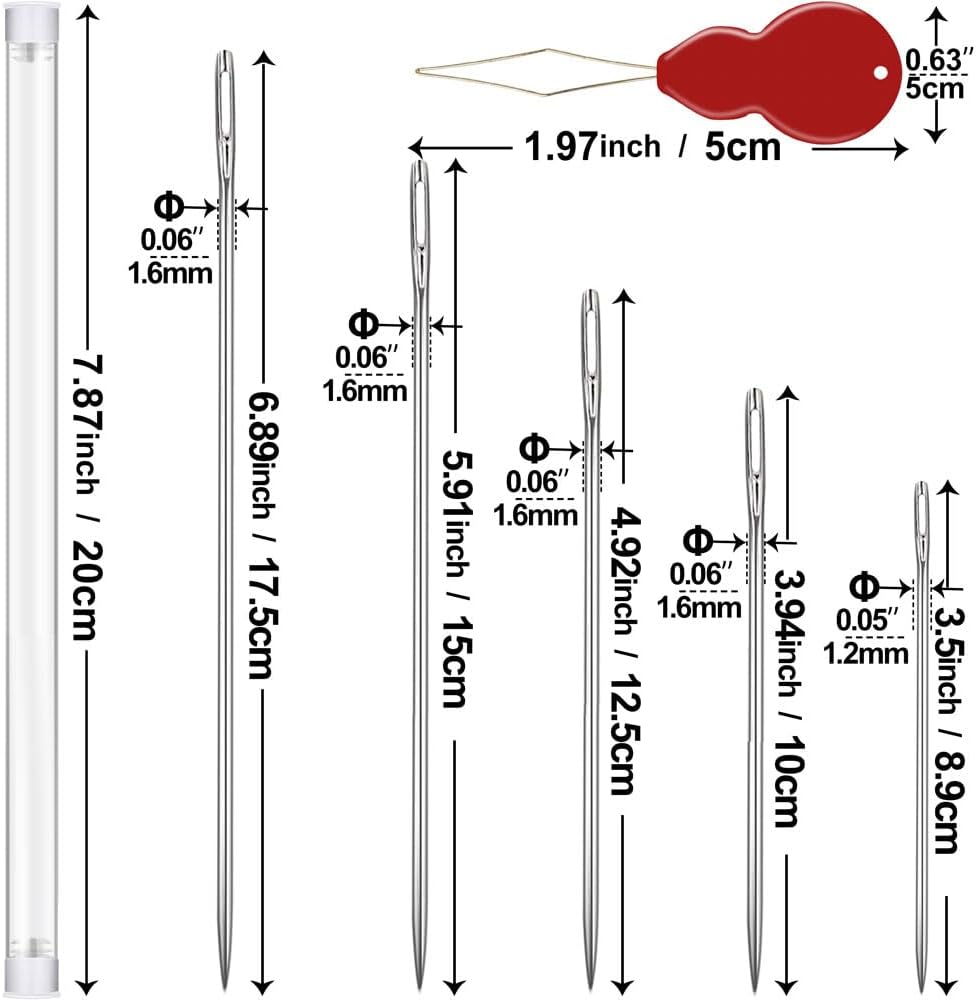15Pcs 5 Sizes 4‐8 Inch Large‐Eye Extra Long Upholstery Hand Sewing