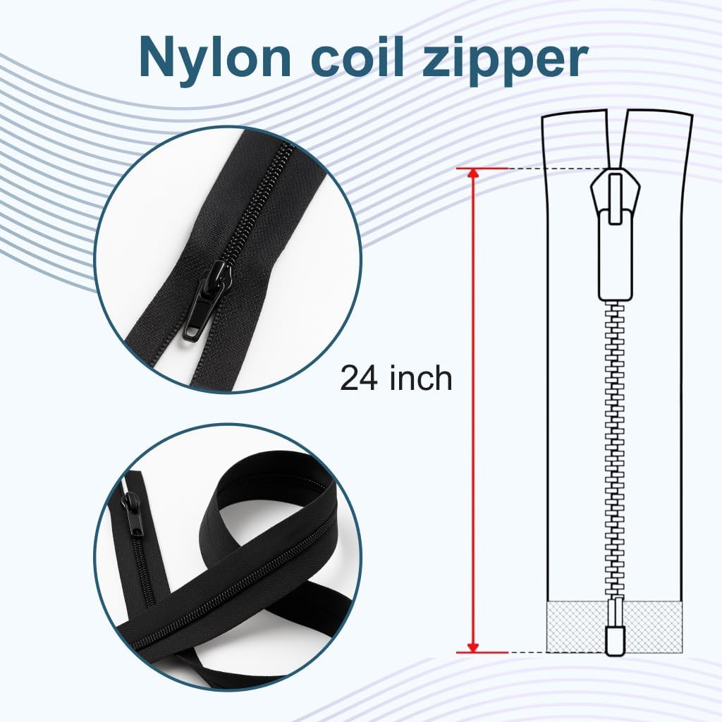 24 Inch Black Nylon Coil Zipper - One-Way Separating Open-End Zipper
