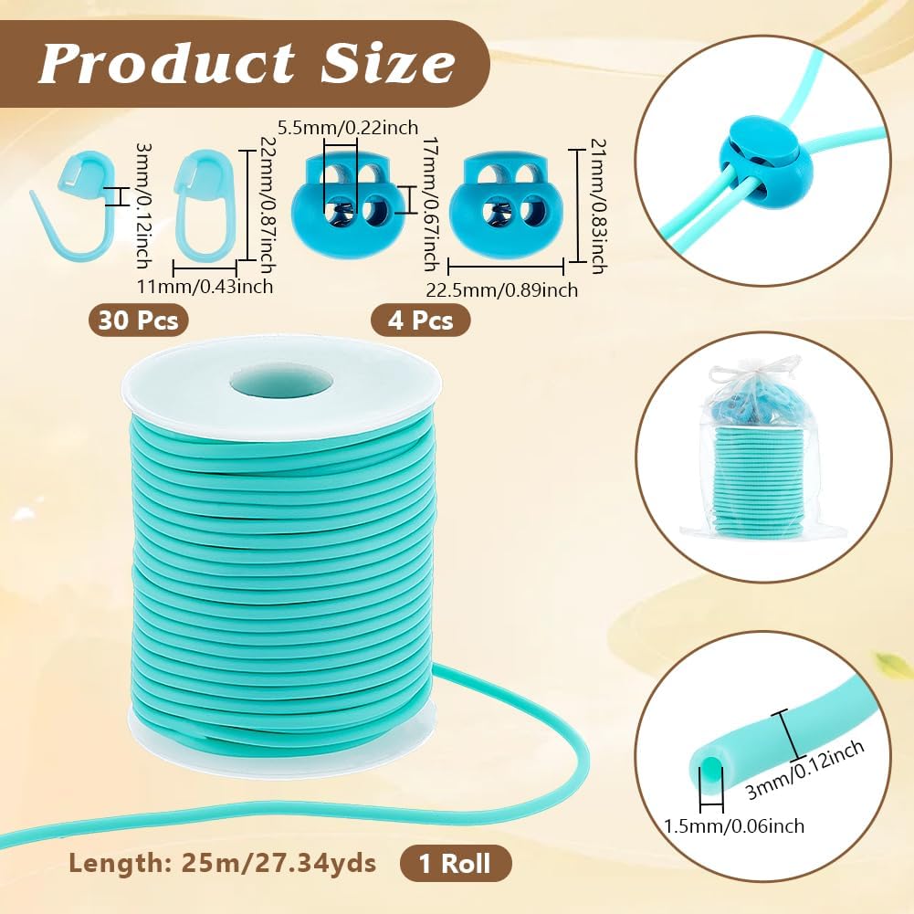 NBEADS 27 Yards Stitch Keeping Cords, 3mm Hollow Rubber Tubing