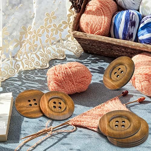 50 Pcs 2.36inch Large Wood Buttons, 4 Holes Big Size Round Sewing
