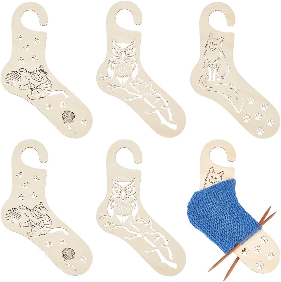 BENECREAT 6Pcs 3 Styles Wooden Sock Ruler Knitting Tool Set, 13.39inch