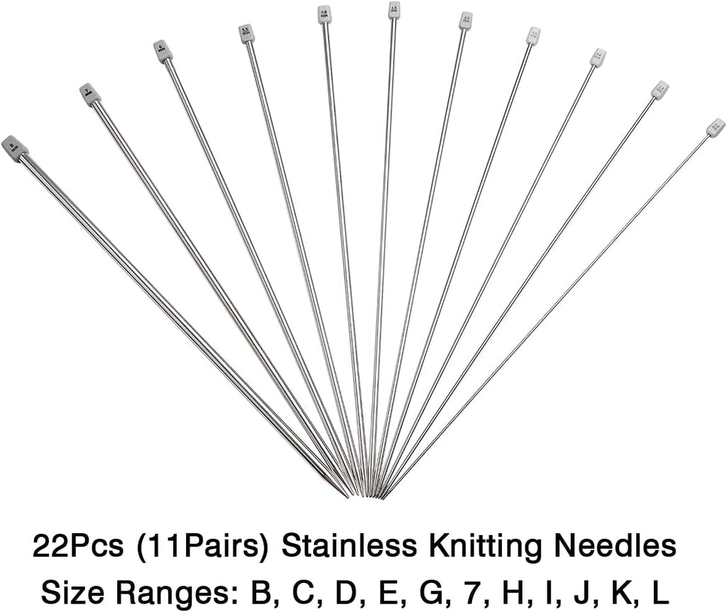 KOKNIT 13.5'' Knitting Needle Set, 22PCS 2mm(B)-8mm(L) Straight
