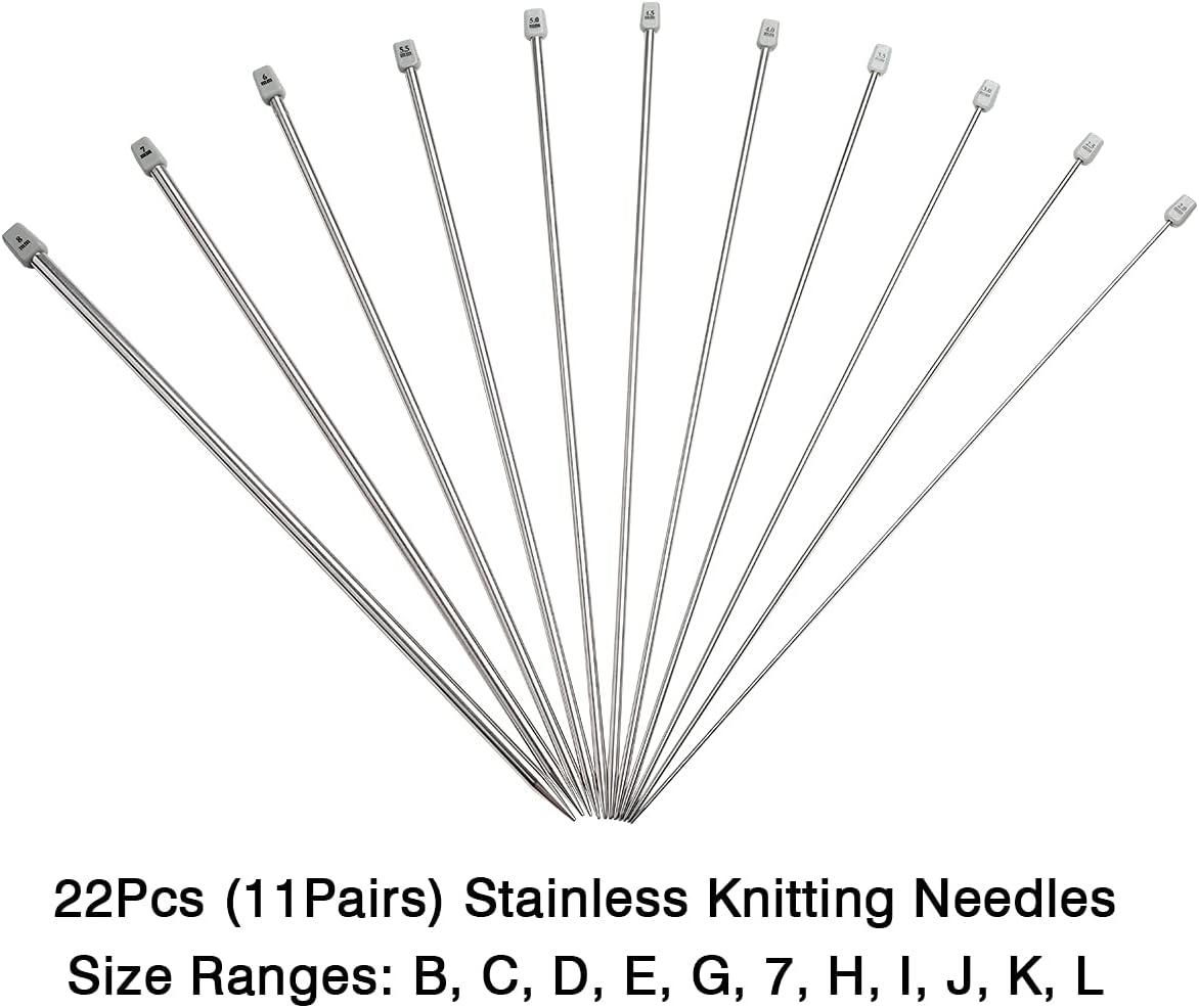 KOKNIT 13.5'' Knitting Needle Set, 22PCS 2mm(B)-8mm(L) Straight