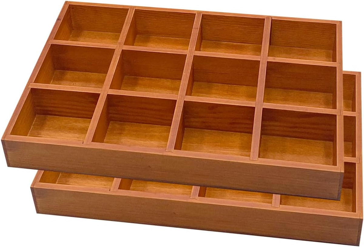 Cregugua 2 Pack Wooden Sorting Tray Grid Display Wood Divided